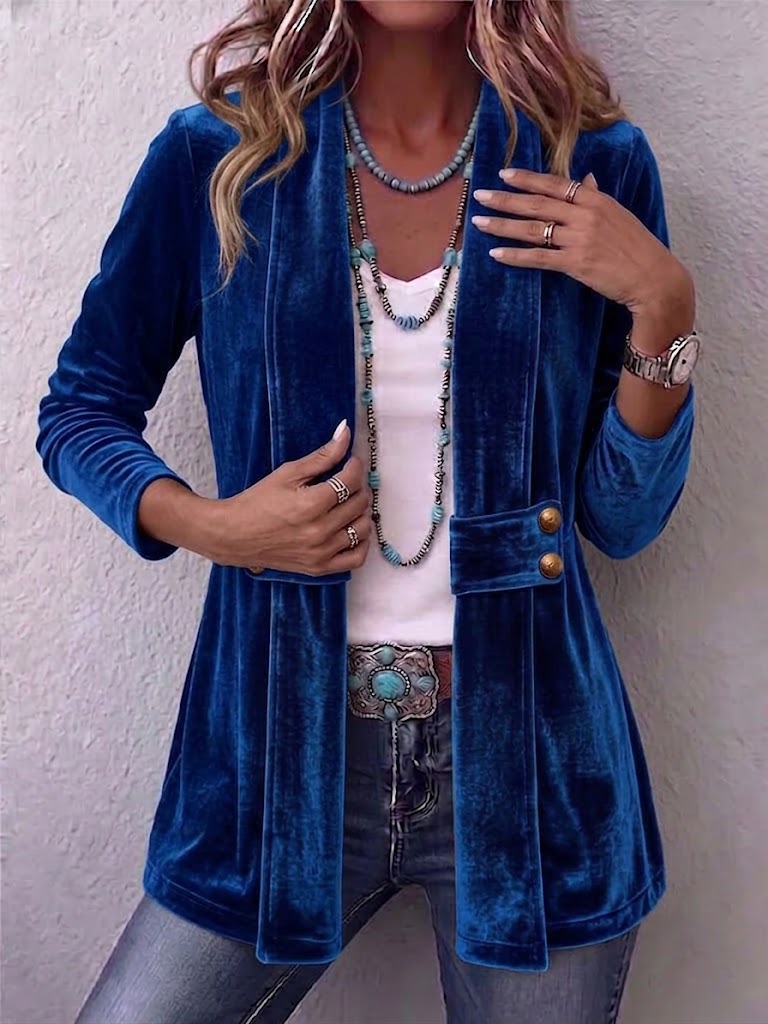 Renée | Vintage Lapel Button-Detail Long-Sleeve Open Jacket