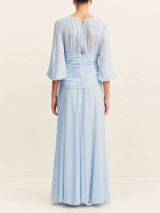 Elegant High Neck Balloon Sleeve Maxi Dress
