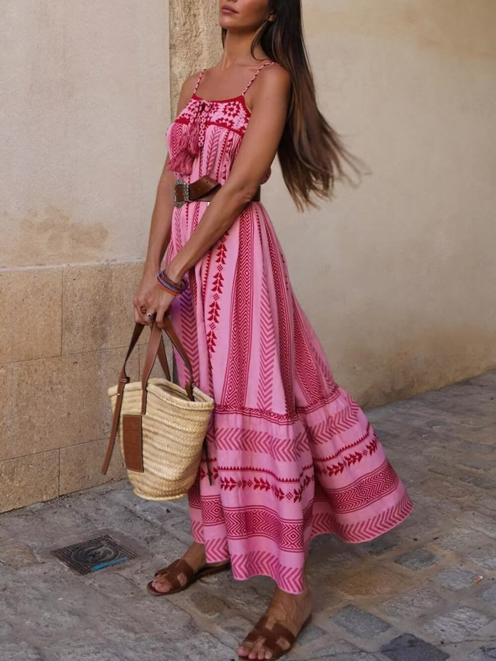 Crochet Patchwork Ethnic Style Knitted Slip Maxi Dress