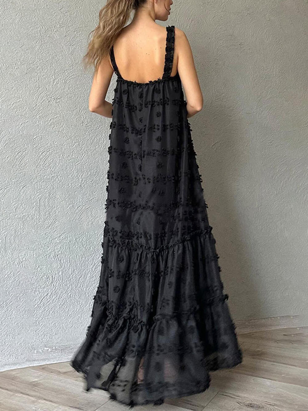 Flower Decor Pretty A-Line Layered Loose Maxi Dress