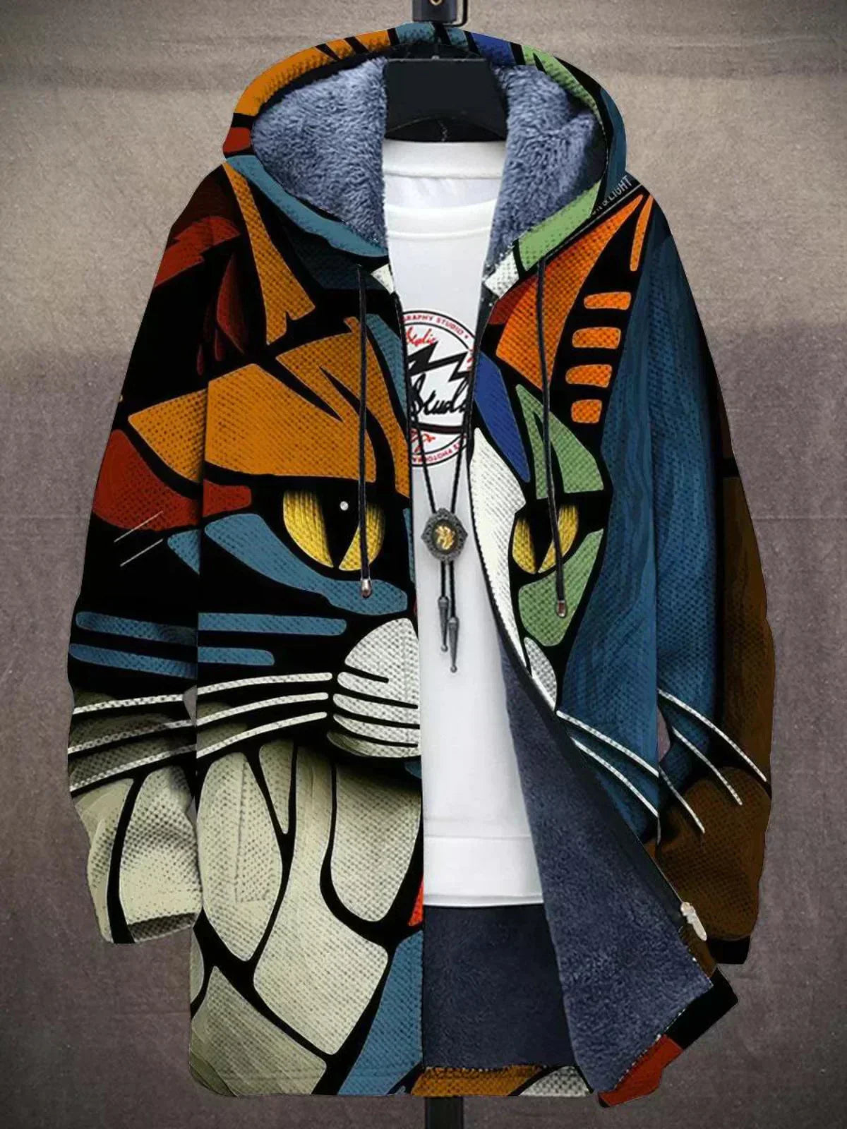 Nami | Sherpa-Lined Cardigan with Japanese Art Print