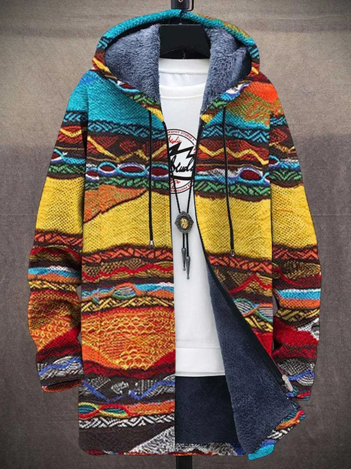 Nami | Sherpa-Lined Cardigan with Japanese Art Print