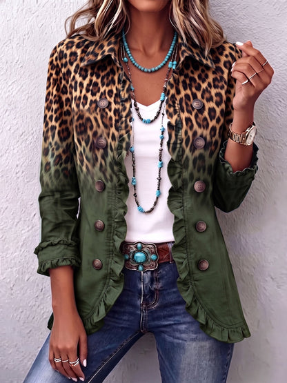 Dominique | Leopard Ombre Ruffled Blazer Jacket