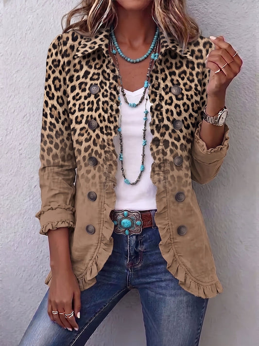 Corinne | Vintage Leopard Gradient Ruffled Jacket