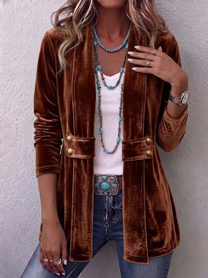 Renée | Vintage Lapel Button-Detail Long-Sleeve Open Jacket