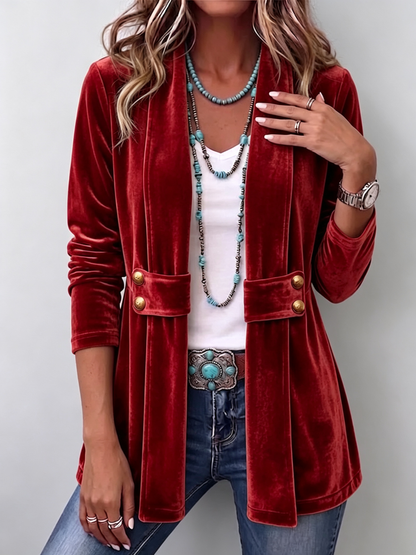 Renée | Vintage Lapel Button-Detail Long-Sleeve Open Jacket