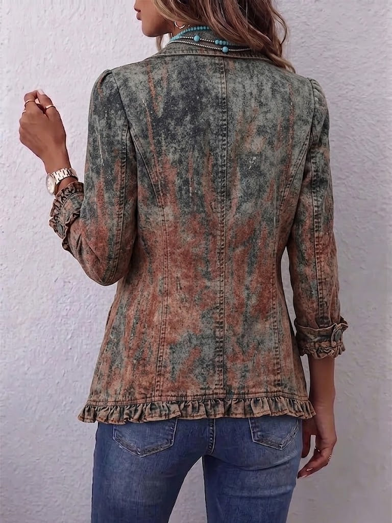 Jeannette | Vintage Gradient Textured Print Ruffle Jacket
