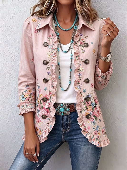 Nathalie | Floral Ruffle Button-Up Jacket