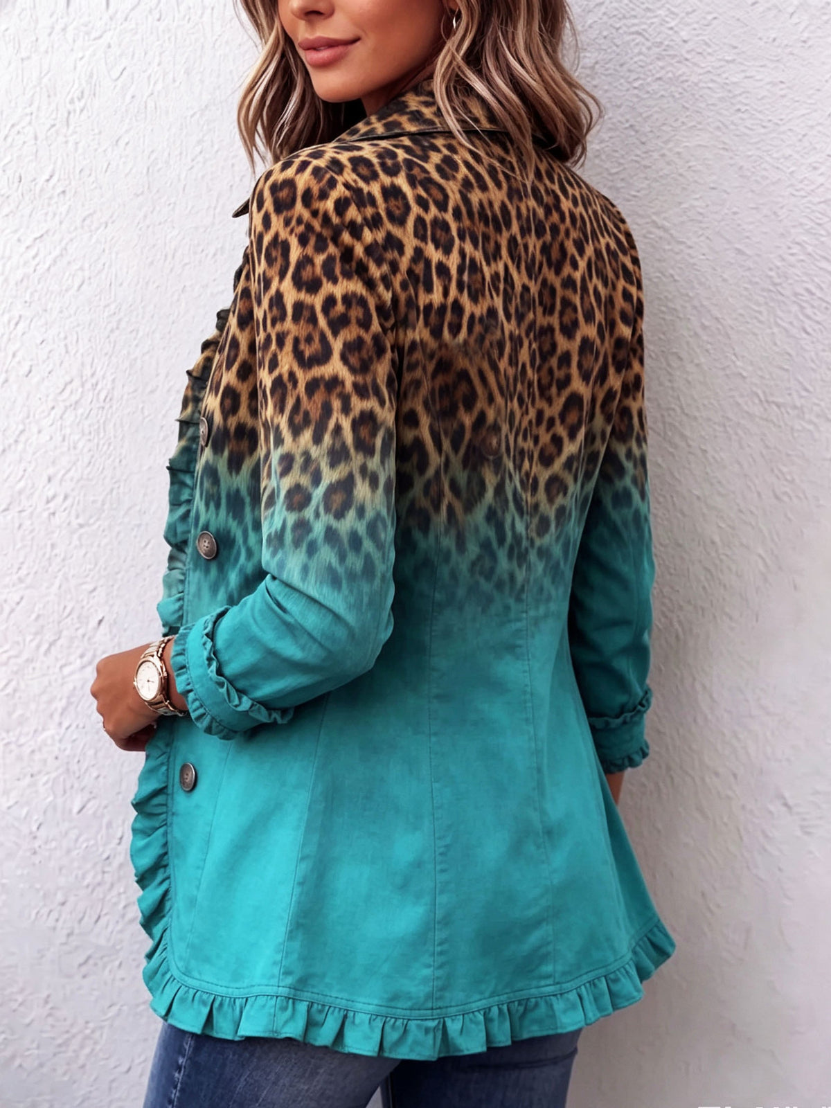 Dominique | Leopard Ombre Ruffled Blazer Jacket