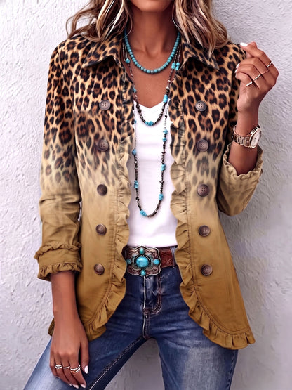 Dominique | Leopard Ombre Ruffled Blazer Jacket