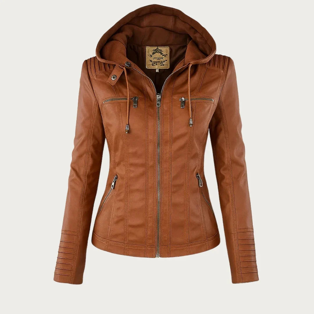 Women's Leather Jacket | Hooded Zip-Front Moto