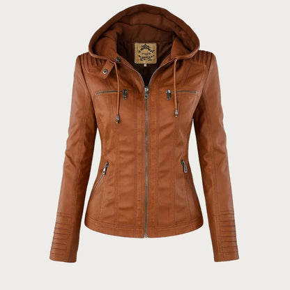 Women's Leather Jacket | Hooded Zip-Front Moto