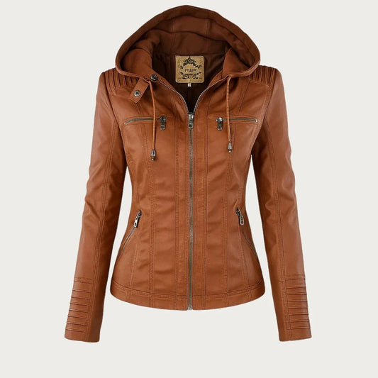 Women's Leather Jacket | Hooded Zip-Front Moto