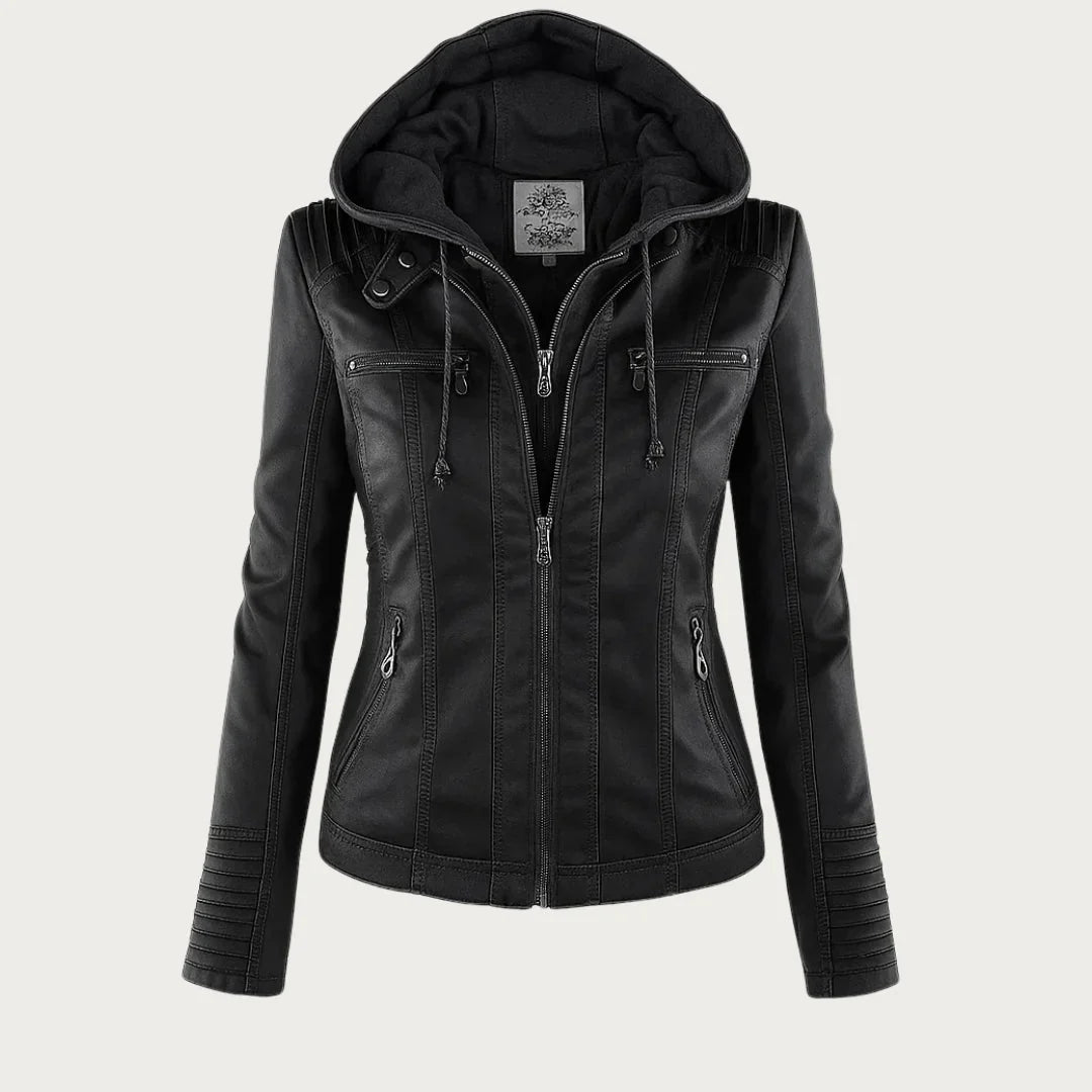 Women's Leather Jacket | Hooded Zip-Front Moto