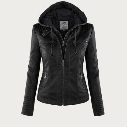 Women's Leather Jacket | Hooded Zip-Front Moto