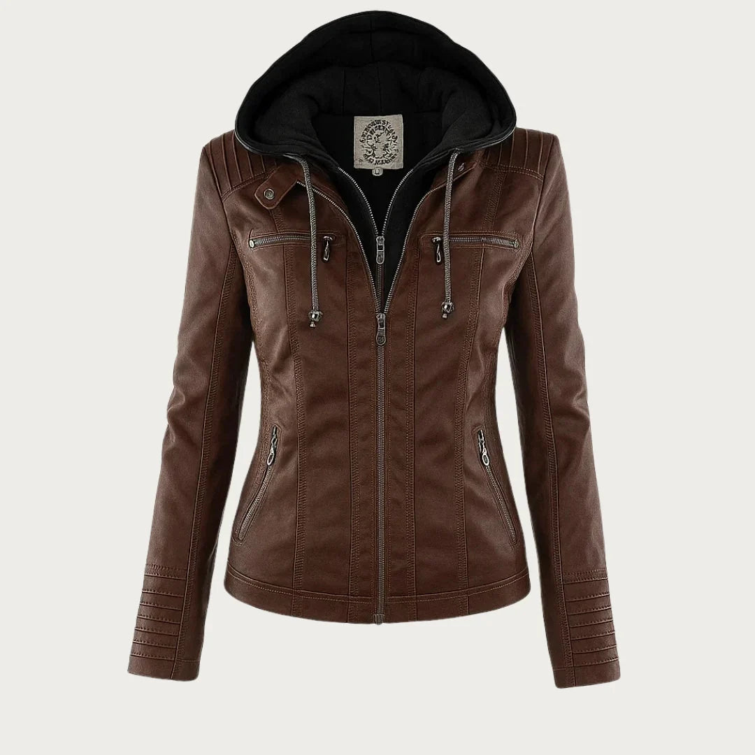 Women's Leather Jacket | Hooded Zip-Front Moto