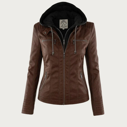Women's Leather Jacket | Hooded Zip-Front Moto