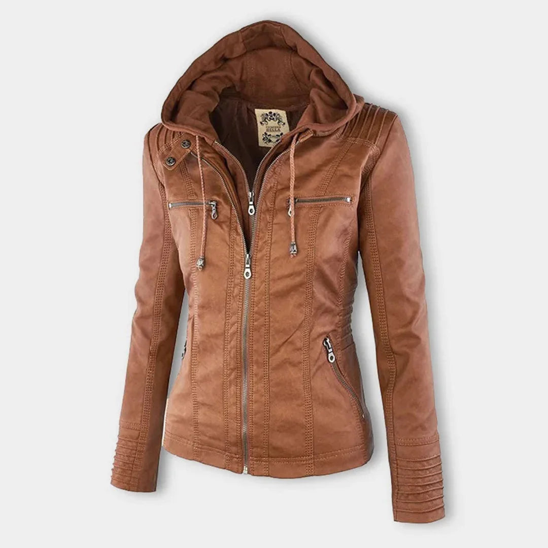 Women's Leather Jacket | Hooded Zip-Front Moto
