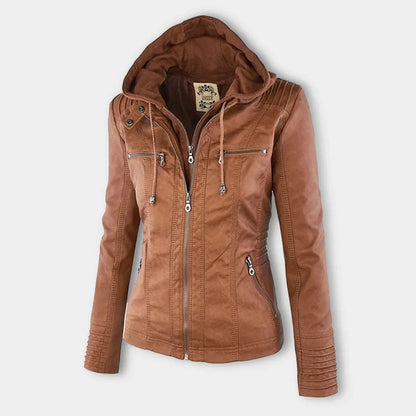 Women's Leather Jacket | Hooded Zip-Front Moto