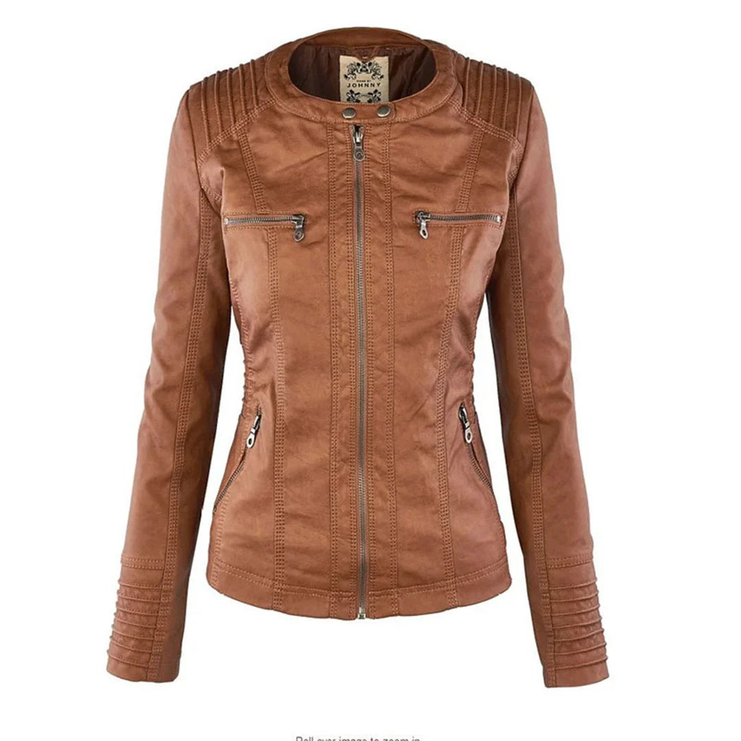Women's Leather Jacket | Hooded Zip-Front Moto