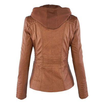 Women's Leather Jacket | Hooded Zip-Front Moto