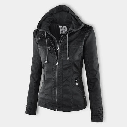 Women's Leather Jacket | Hooded Zip-Front Moto