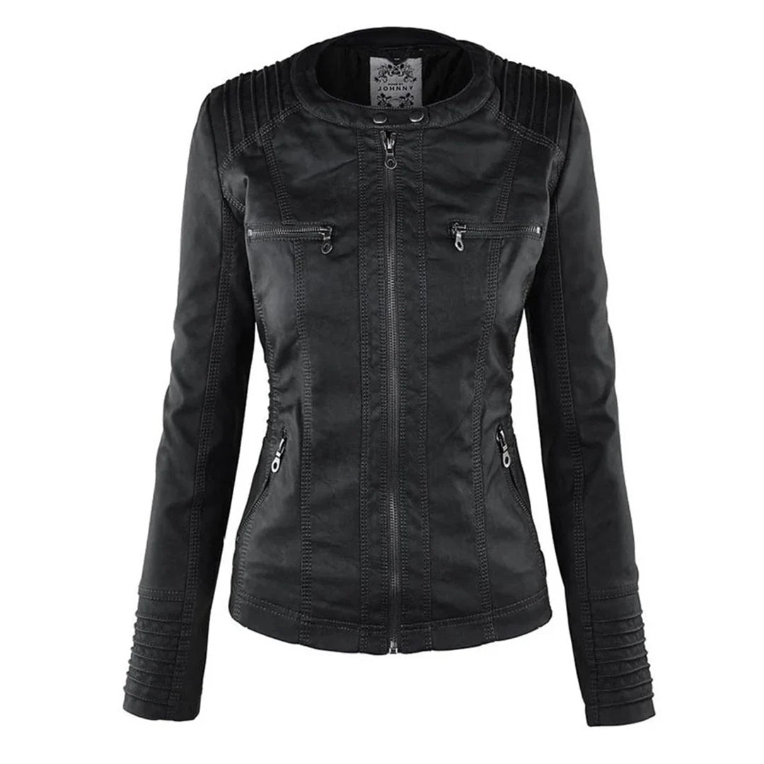 Women's Leather Jacket | Hooded Zip-Front Moto