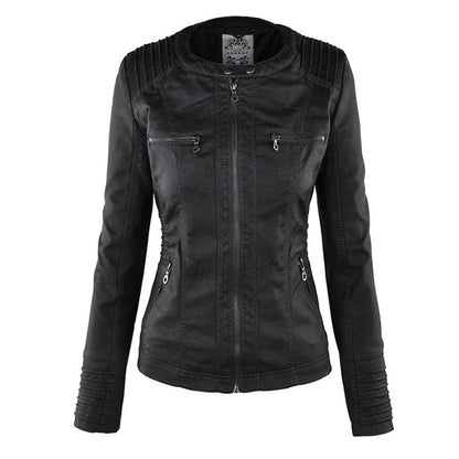Women's Leather Jacket | Hooded Zip-Front Moto