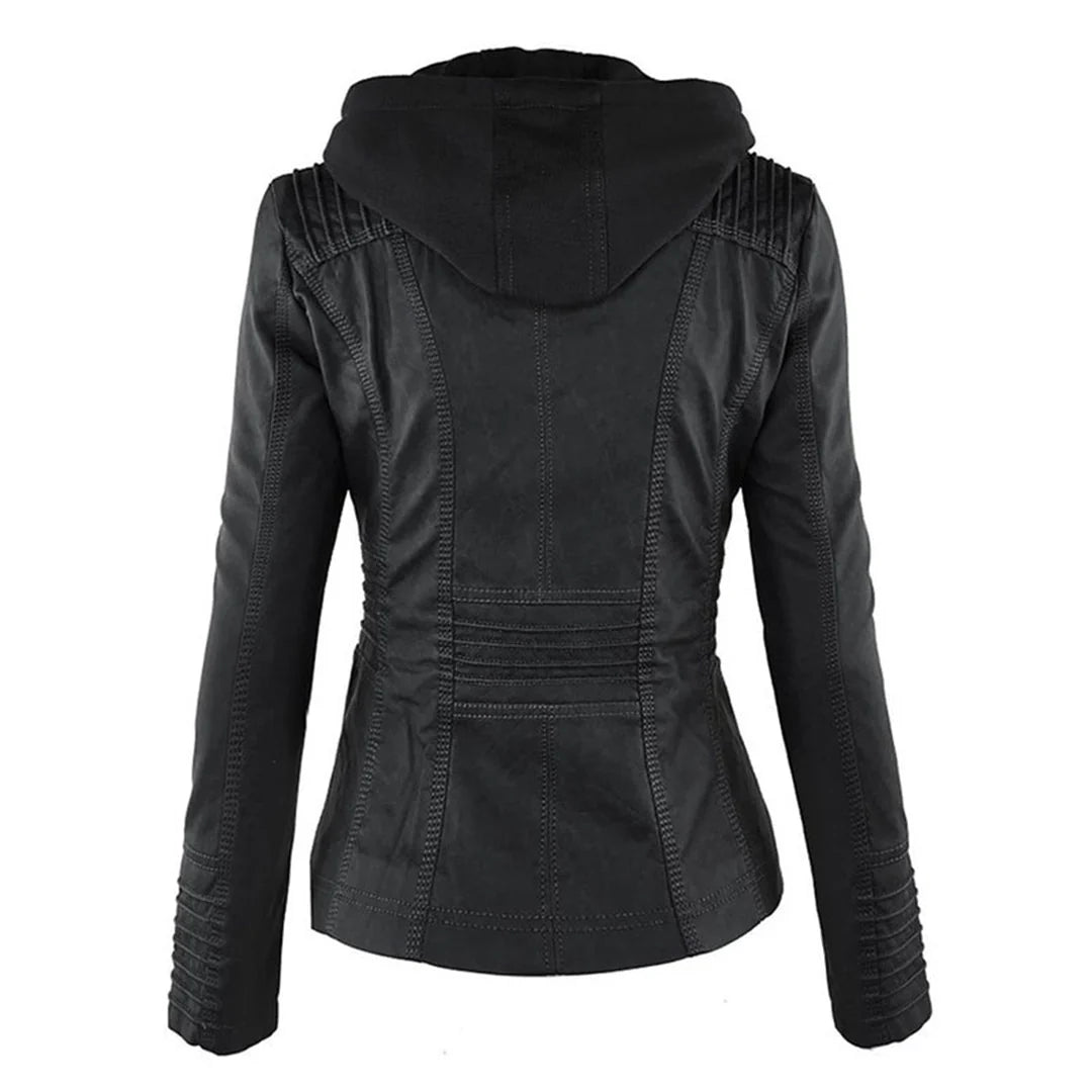 Women's Leather Jacket | Hooded Zip-Front Moto