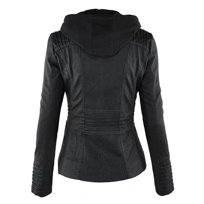 Women's Leather Jacket | Hooded Zip-Front Moto