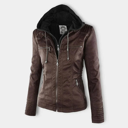 Women's Leather Jacket | Hooded Zip-Front Moto