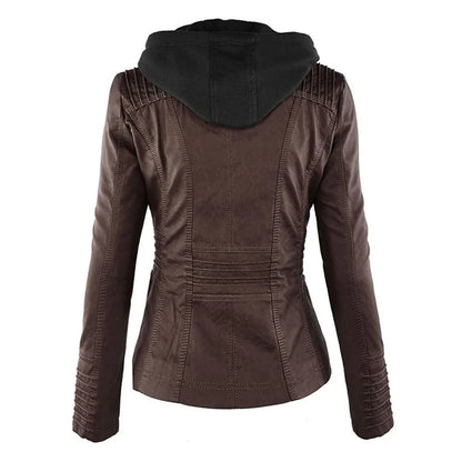Women's Leather Jacket | Hooded Zip-Front Moto