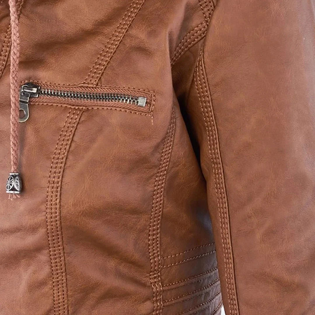 Women's Leather Jacket | Hooded Zip-Front Moto