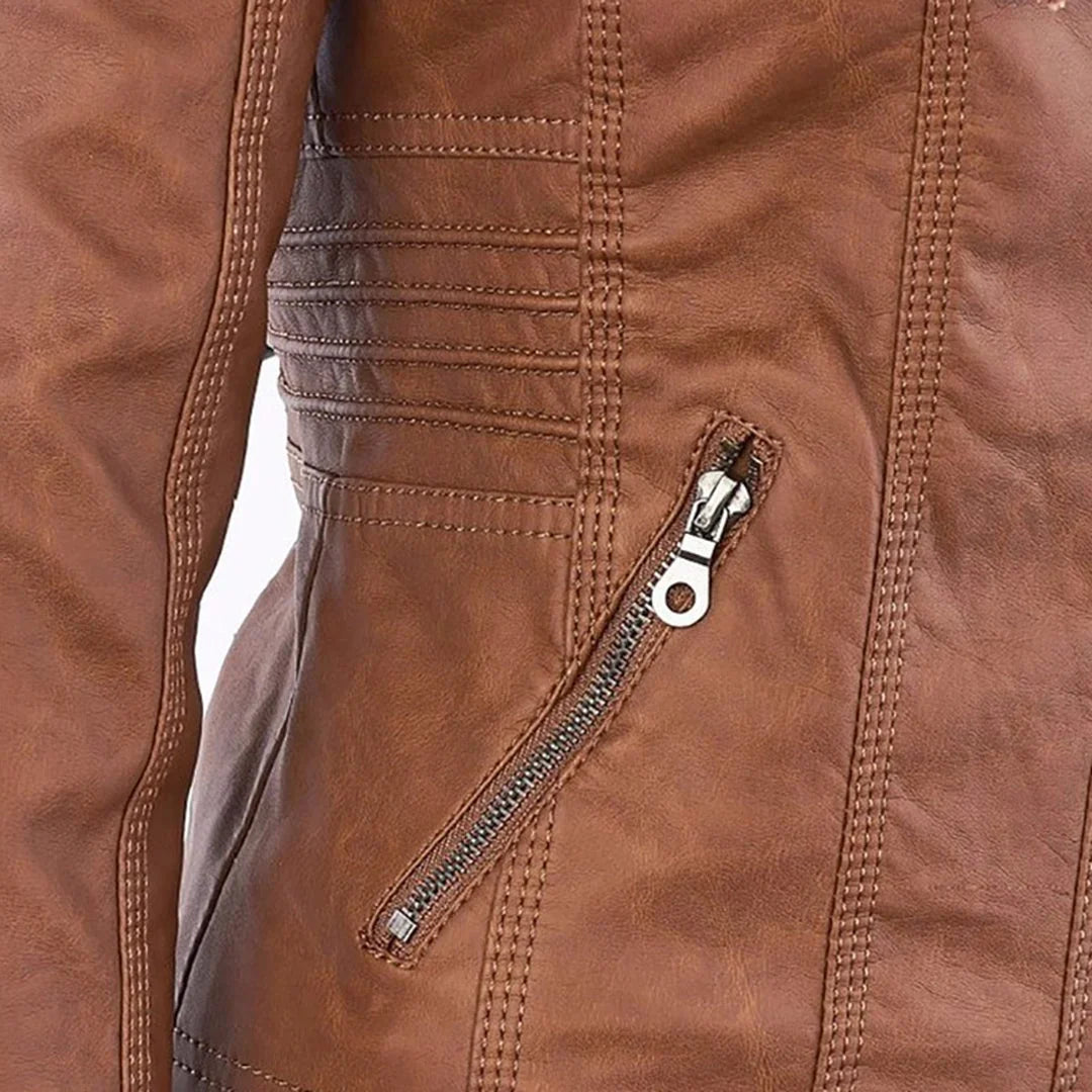 Women's Leather Jacket | Hooded Zip-Front Moto