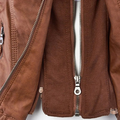 Women's Leather Jacket | Hooded Zip-Front Moto