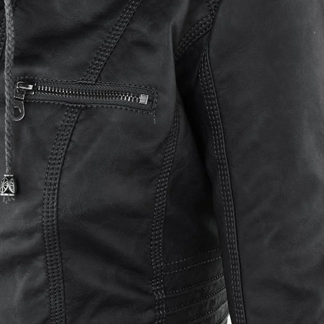 Women's Leather Jacket | Hooded Zip-Front Moto