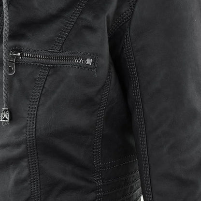 Women's Leather Jacket | Hooded Zip-Front Moto