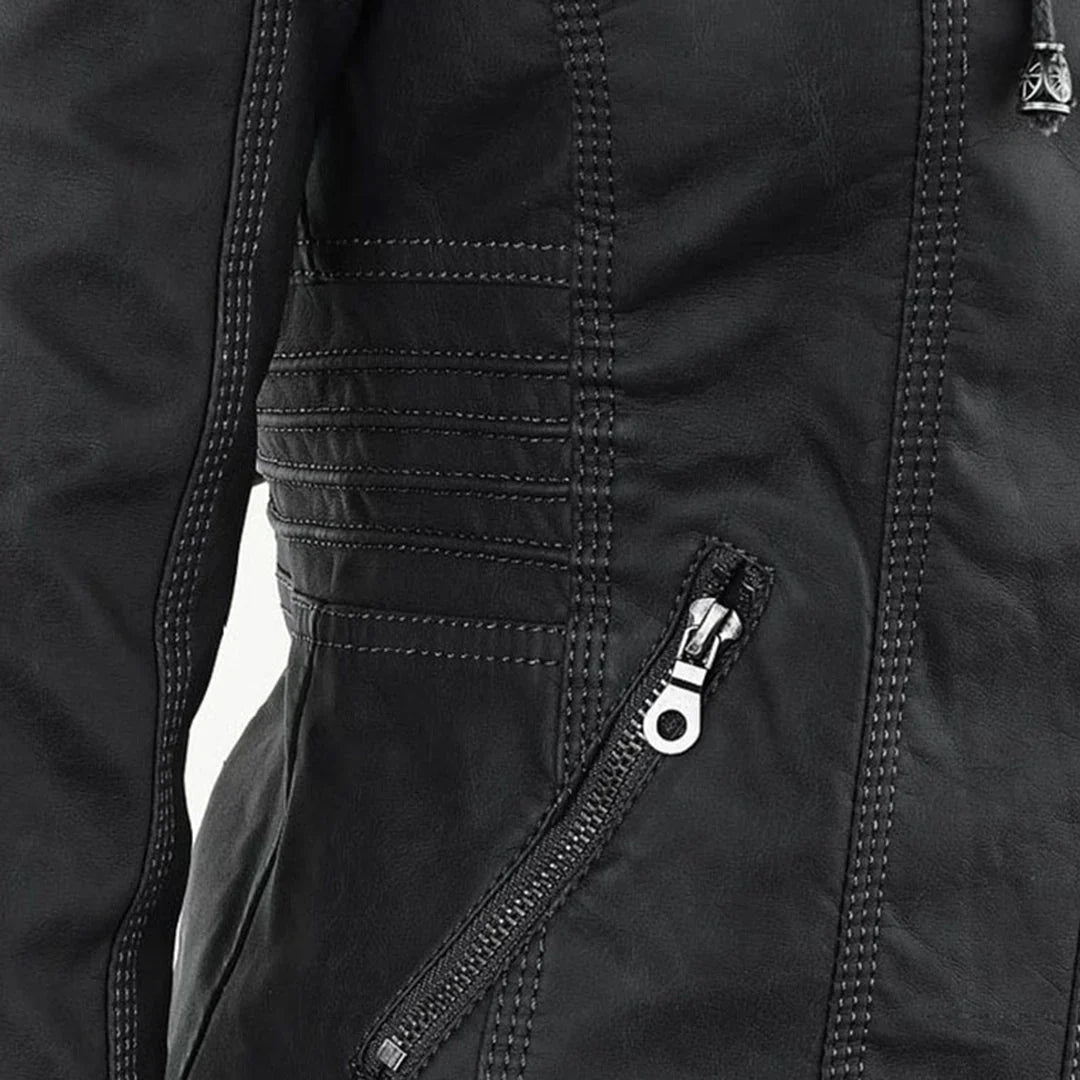 Women's Leather Jacket | Hooded Zip-Front Moto