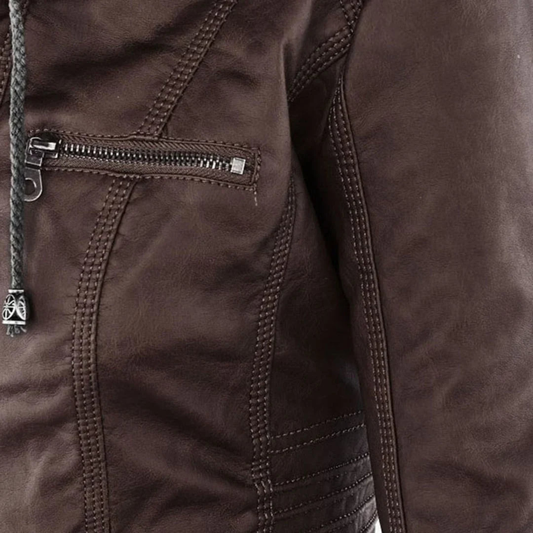 Women's Leather Jacket | Hooded Zip-Front Moto