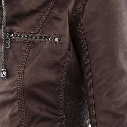 Women's Leather Jacket | Hooded Zip-Front Moto