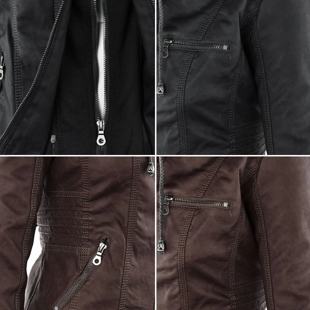 Women's Leather Jacket | Hooded Zip-Front Moto