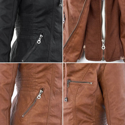 Women's Leather Jacket | Hooded Zip-Front Moto